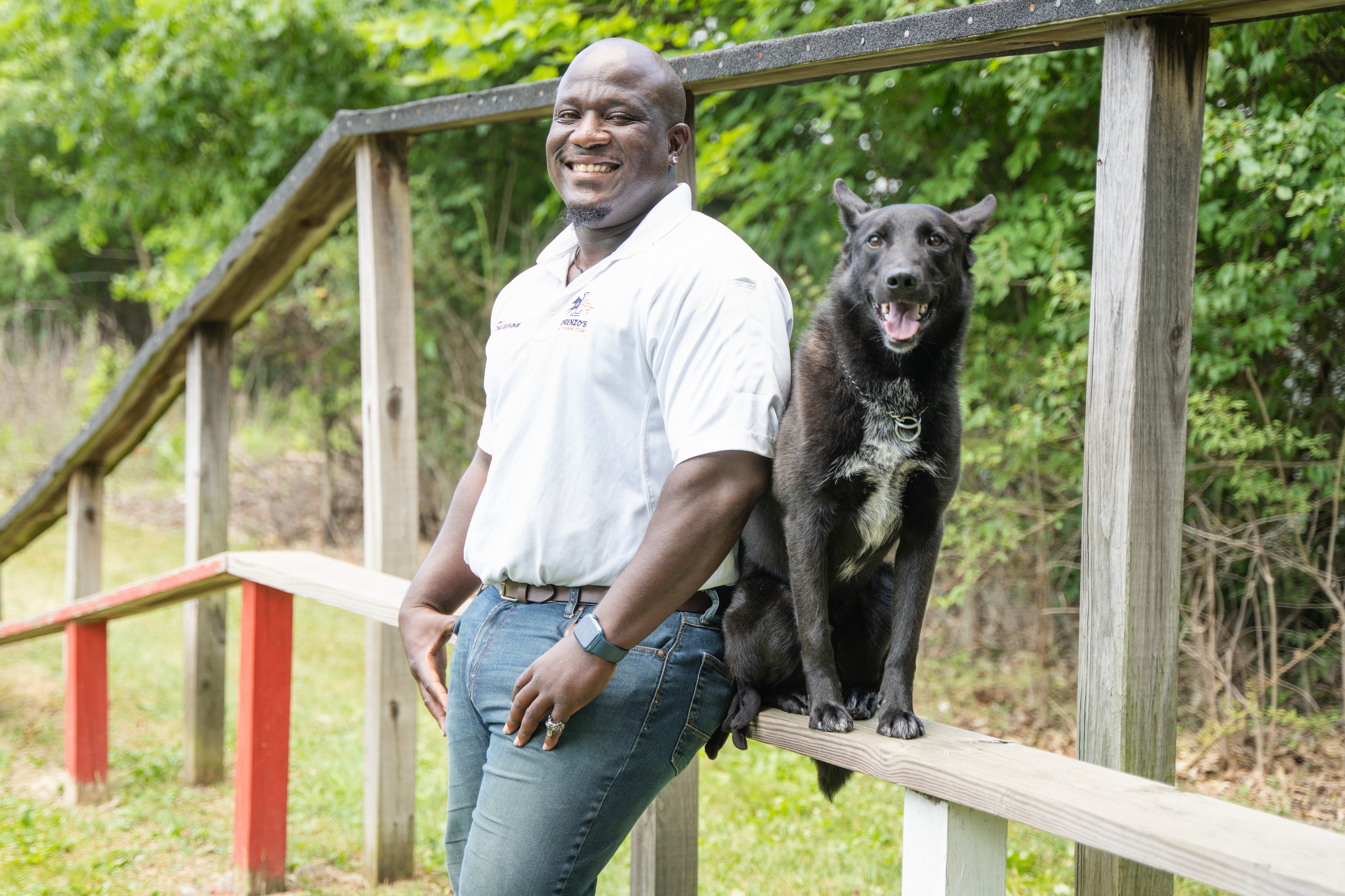Lorenzo working with a dog
